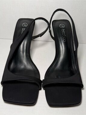 Boohoo Open Toe Square Toed Black Heels Sandals Women’s 7 Going Out Vacation